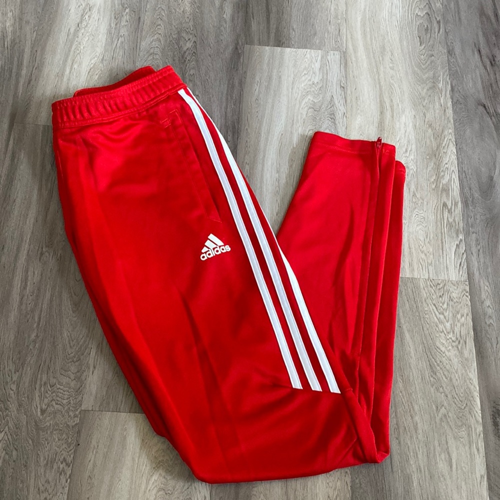 adidas Red Track Pants with White Stripes